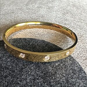 Gold Plated Stainless Steel and CZ Bangle